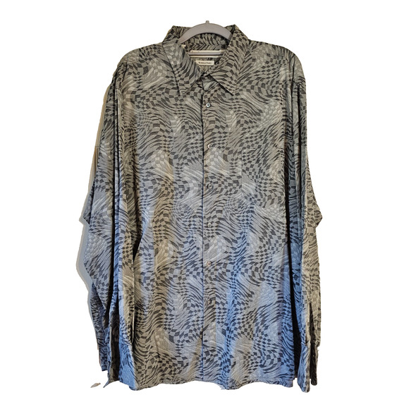 Perry Ellis Men’s XXL Long Sleeve Shirt Gray Geometric Abstract 100% Cotton - Picture 1 of 11